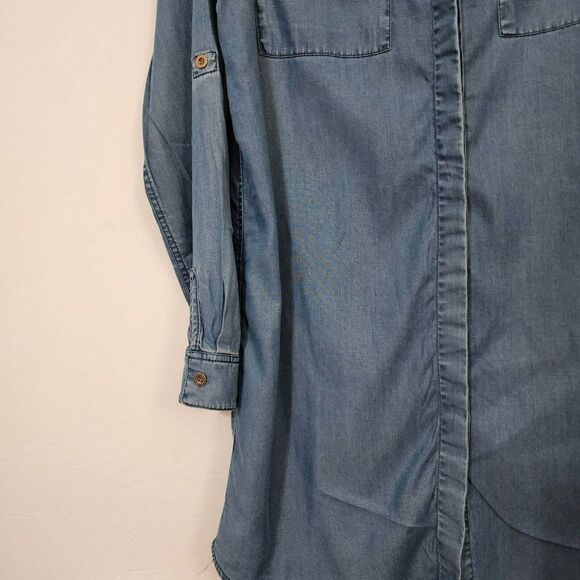 LULUS Blue Chambray - S - Long Sleeve Button Down Dress Tab Sleeves - Picture 3 of 9